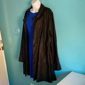 Flax Oversized Charcoal Textured Woven Linen Coat w/ Pockets Womens Size L